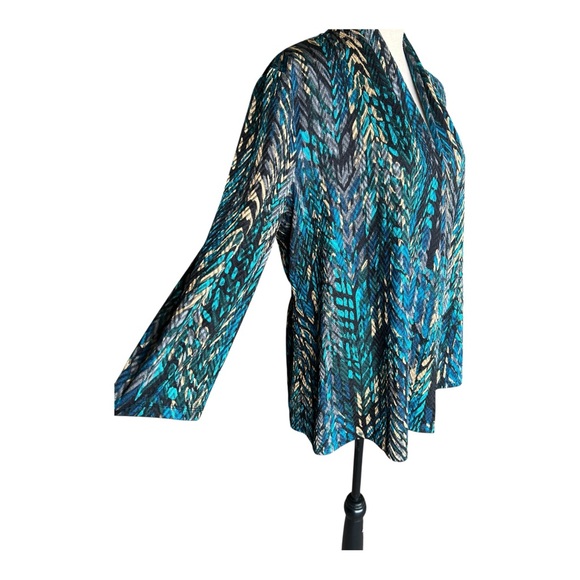 Kasper Blue and Yellow Patterned Open Front Blouse Size L - Picture 3 of 5